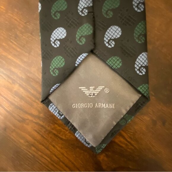 GIORGIO ARMANI Silk Neck Tie Black Green Blue Paisley Pattern Elegant - Picture 3 of 5